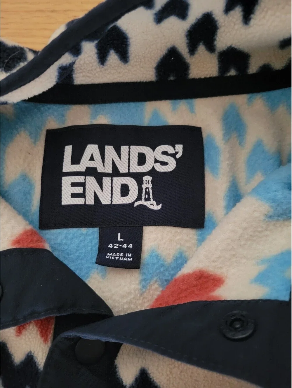 Lands End Heritage Men's Large 42/44 Fleece Jacket 1/4 Snap Neck Aztec Pullover